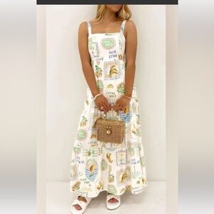 Anthropologie Paper Heart Linen Blend Tiered Fruit Dress LARGE NWT